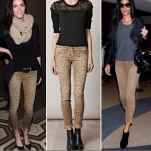 Current/Elliott Leopard Print Jeans - Tan